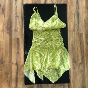Green dress with beige flowers, draped, Wilol Fable brand, size M